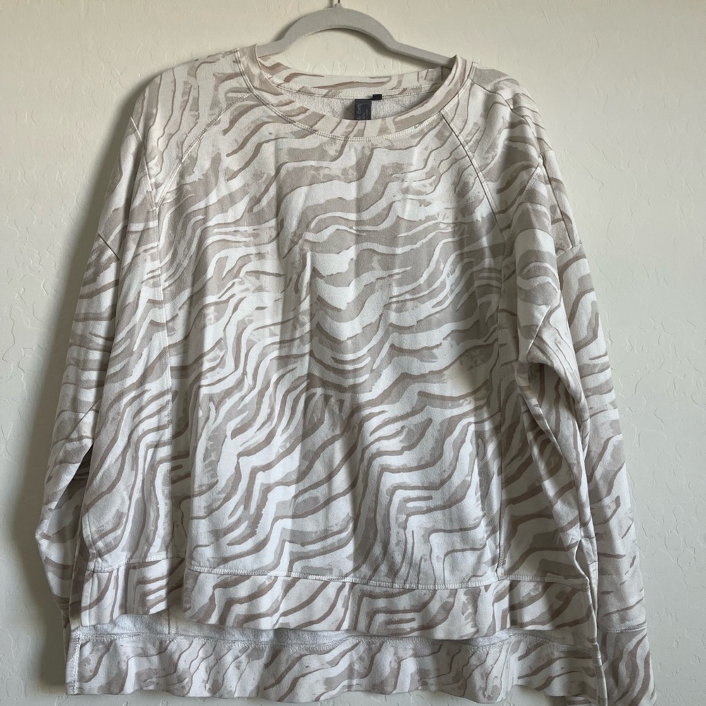 Sweaty Betty Cream and Tan Zebra Print Sweater
